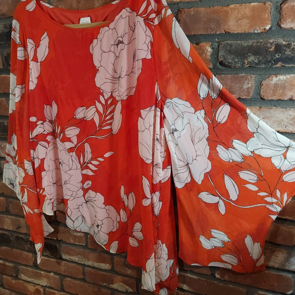 Chico's Contemporary Floral Chiffon Tunic Resortwear Beach Women's XL / 16 NWT - Picture 5 of 8